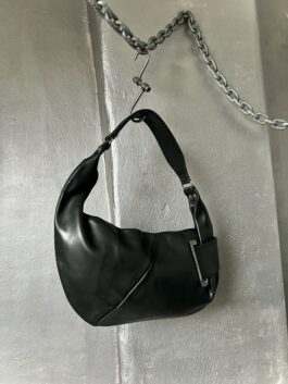 Vintage real leather shoulderbag with silver hardware black