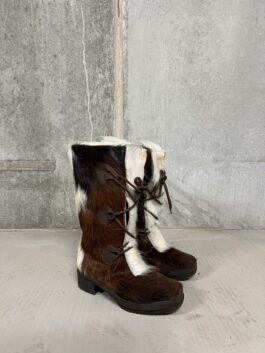 Vintage genuine leather cowhide boots brown white