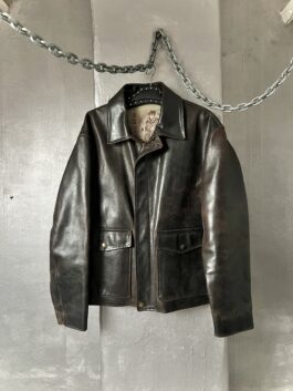 Vintage oversized real leather flying jacket washed dark brown