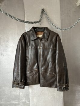 Vintage oversized real leather racing jacket washed brown
