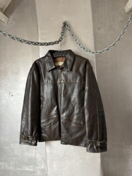Vintage oversized real leather racing jacket washed brown