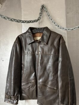 Vintage oversized real leather racing jacket washed brown