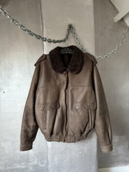 Vintage oversized real leather lammy shearling coat brown