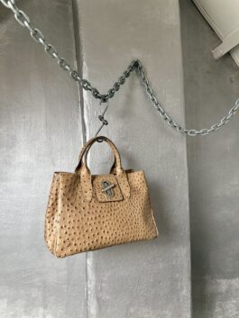 Vintage real leather ostrich handbag beige