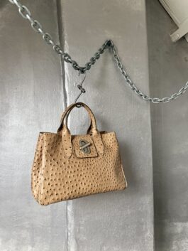 Vintage real leather ostrich handbag beige