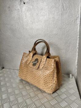 Vintage real leather ostrich handbag beige