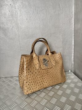 Vintage real leather ostrich handbag beige