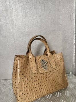 Vintage real leather ostrich handbag beige