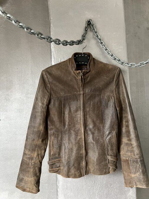 Vintage real leather racing jacket washed brown - Image 5
