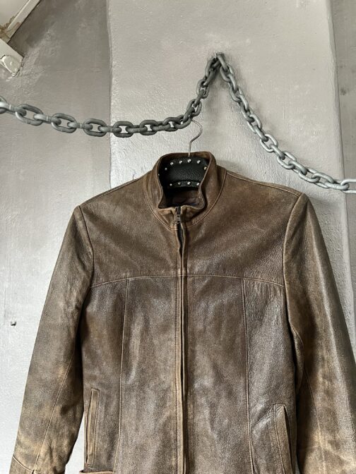 Vintage real leather racing jacket washed brown - Image 7