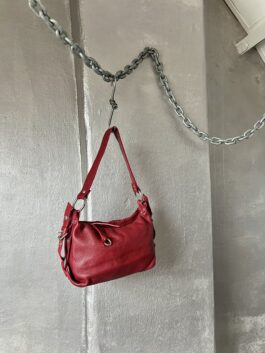 Vintage real leather shoulderbag with silver hardware red