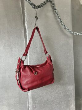 Vintage real leather shoulderbag with silver hardware red