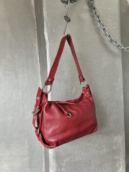 Vintage real leather shoulderbag with silver hardware red