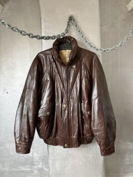 Vintage oversized real leather bomber jacket brown