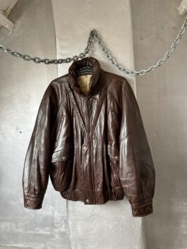 Vintage oversized real leather bomber jacket brown