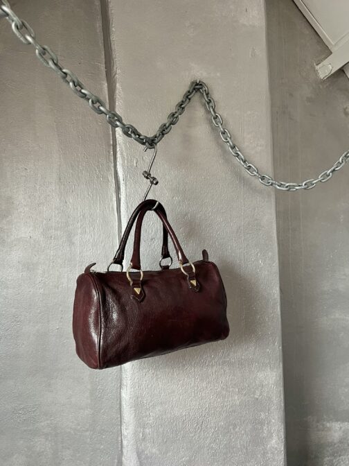 Vintage real leather handbag with gold hardware burgundy