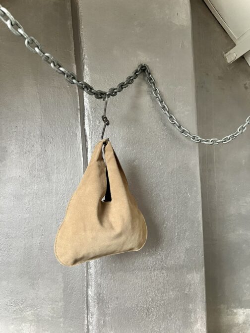 Vintage real leather suede handbag beige