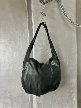 Vintage real leather shoulderbag with silver hardware black