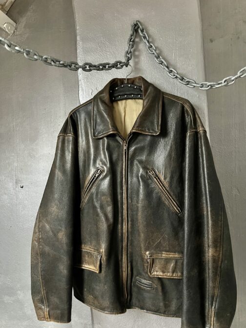 Vintage oversized real leather flying jacket washed brown - Image 4