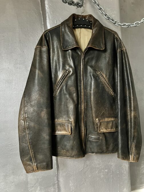 Vintage oversized real leather flying jacket washed brown - Image 10