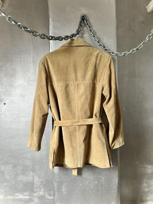 Vintage oversized real leather suede belted blazer jacket beige - Image 14