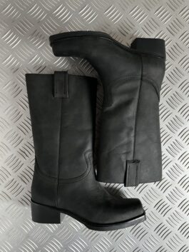 Vintage genuine leather biker boots black