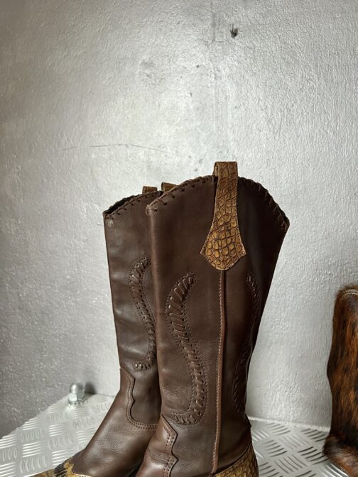 Vintage genuine leather heeled boots with snakeskin brown - Image 10