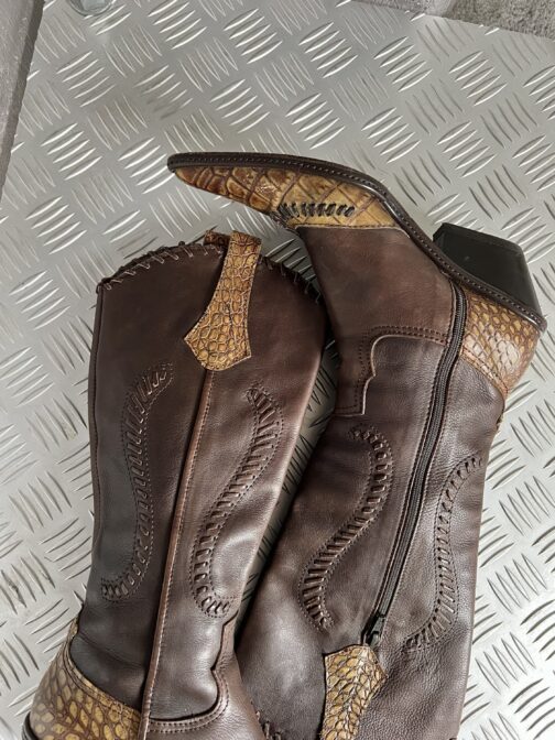 Vintage genuine leather heeled boots with snakeskin brown - Image 3