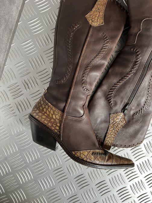 Vintage genuine leather heeled boots with snakeskin brown - Image 4