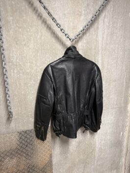 Vintage real leather belted biker jacket black