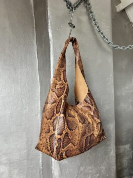 Ronnies Vintage genuine real leather shoulderbag with snakeskin brown