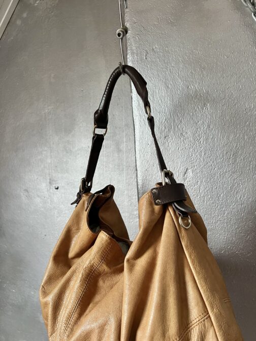 Vintage real leather large shoulderbag with buckle straps beige - Image 11