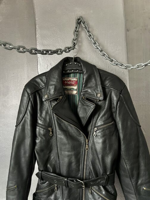 Vintage oversized real leather belted biker jacket black - Image 9