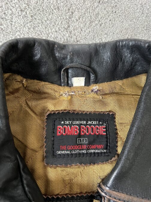 Vintage Bomb Boogie oversized real leather racing jacket washed dark brown - Image 14