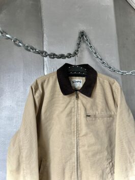 Vintage oversized workwear jacket with ribbed collar beige