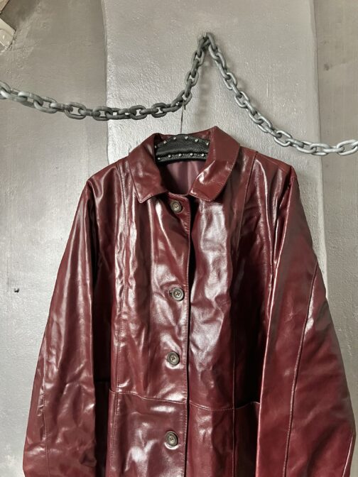 Vintage oversized real leather blazer jacket wine red - Image 5