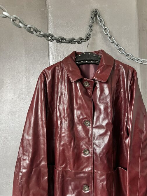 Vintage oversized real leather blazer jacket wine red - Image 9