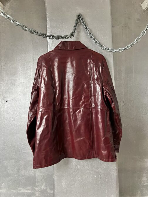 Vintage oversized real leather blazer jacket wine red - Image 10