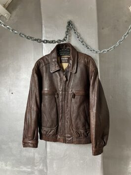 Vintage oversized real leather bomber jacket washed brown