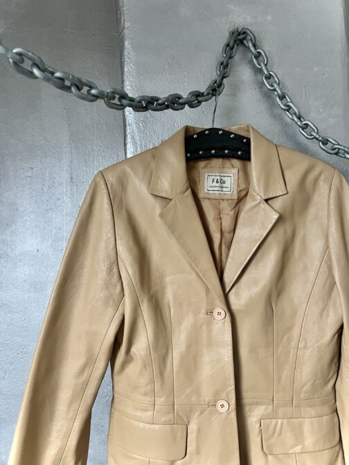 Vintage real leather blazer jacket beige - Image 6
