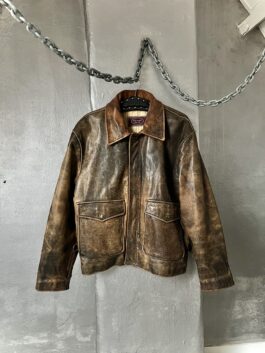 Vintage oversized real leather flying jacket washed brown