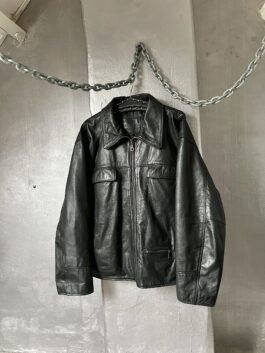 Vintage oversized real leather racing jacket black