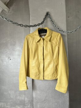 Vintage real leather racing jacket with snakeskin butter yellow