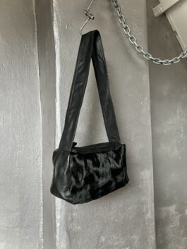 Vintage real leather shoulderbag with cowhide black