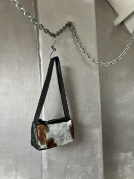 Vintage real leather shoulderbag with cowhide brown creme