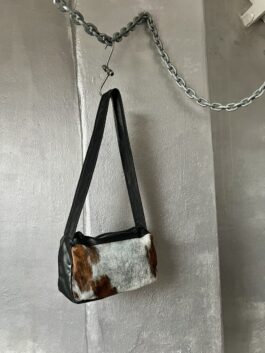 Vintage real leather shoulderbag with cowhide brown creme
