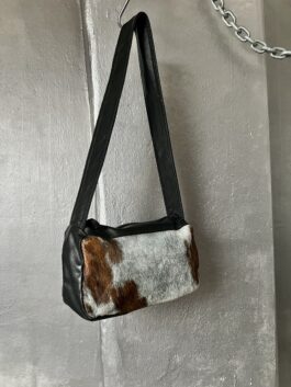 Vintage real leather shoulderbag with cowhide brown creme