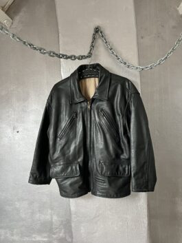 Vintage oversized real leather flying jacket black