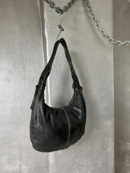 Vintage real leather shoulderbag black