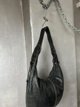 Vintage real leather shoulderbag black